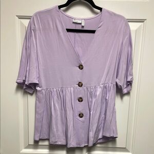 Lavender Peplum Button-Down Top